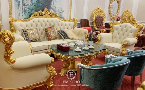Classic sofa covered in gold